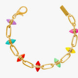 Rainbow enamel bracelet with antique gold finish and colorful details.
