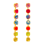 Gold-plated statement earrings with sparkling crystals and a colorful glamorous design.