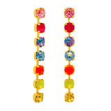 Gold-plated statement earrings with sparkling crystals and a colorful glamorous design.