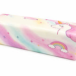 Pastel rainbow Unicorn Butter Squishy with cute unicorn artwork and soft slow-rise texture.
