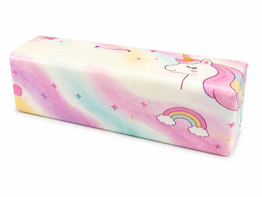 Pastel rainbow Unicorn Butter Squishy with cute unicorn artwork and soft slow-rise texture.