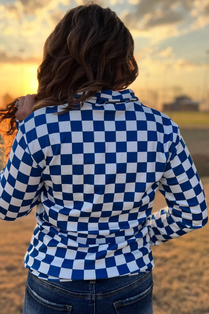 Blue & White Checkered Pep Rally Pullover