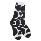 World’s Softest Socks brand black and white geometric patterned crew socks
