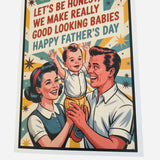 Funny Father’s Day card with family photo and playful message.