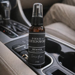 Weaver scented hand sanitizer with smoky woods and smooth musk fragrance.