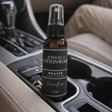 Weaver scented hand sanitizer with smoky woods and smooth musk fragrance.