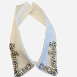 White rhinestone detachable collar with pointed design, layers over tops, sweaters, or dresses.