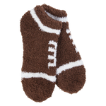 World's Softest brown football socks with white stitching

