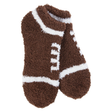 World's Softest brown football socks with white stitching
