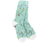 World's Softest Holiday Lights socks with colorful Christmas lights on mint green