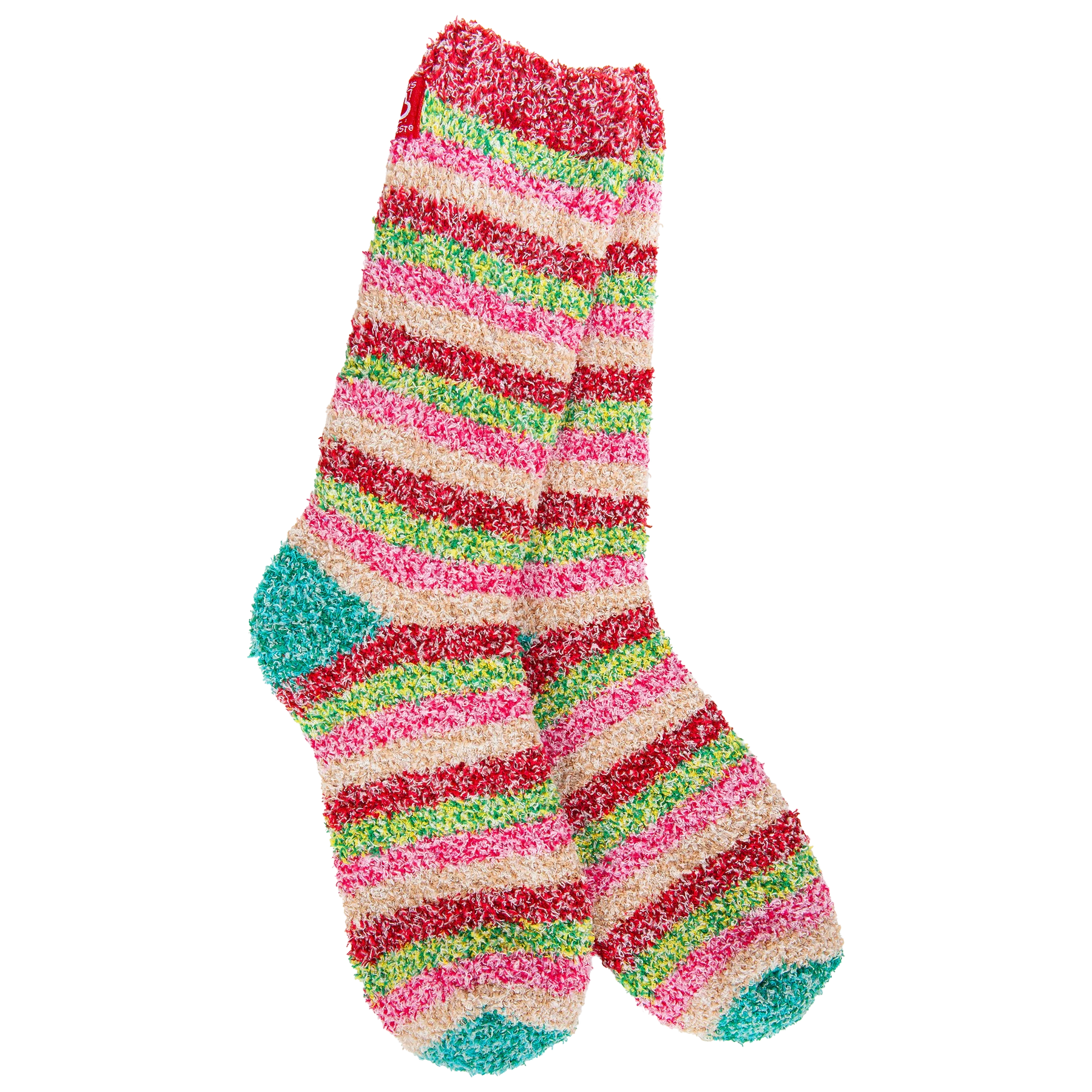 Worlds Softest Socks Holiday Multi with colorful stripes and contrasting toes and heels.