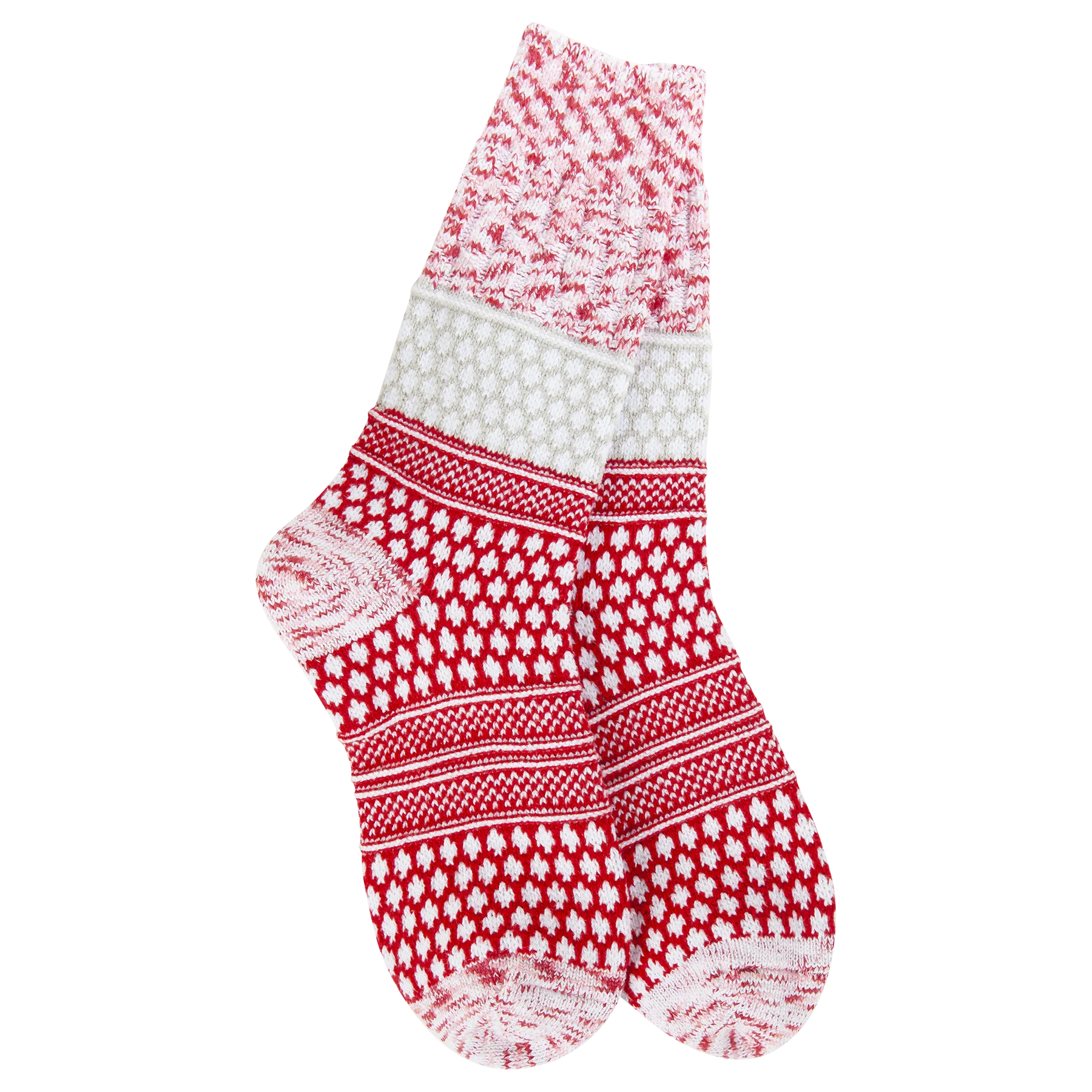 World's Softest Peppermint Multi socks with red and cream Fair Isle-inspired knit pattern.