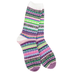 Worlds Softest Socks Botanical Nordic crew socks in purple, green, pink, and blue.