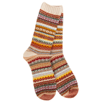 Cashew brown Nordic crew socks with geometric pattern