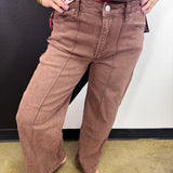 Zenana rum brown high-rise wide leg jeans with front pintuck seam detailing.