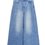 High-rise stretch denim wide leg jeans with full-length 31 inch inseam