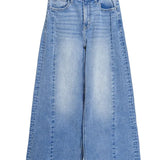 High-rise stretch denim wide leg jeans with full-length 31 inch inseam