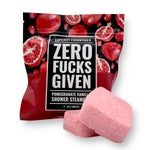 Zero Fucks Given shower steamers with vanilla and pomegranate scent for relaxing aromatherapy self-care.