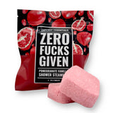 Zero Fucks Given shower steamers with vanilla and pomegranate scent for relaxing aromatherapy self-care.