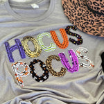 Athletic grey Bella + Canvas tee with Hocus Pocus appliqué design