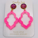 Pink Scalloped Oval Acrylic Earrings 