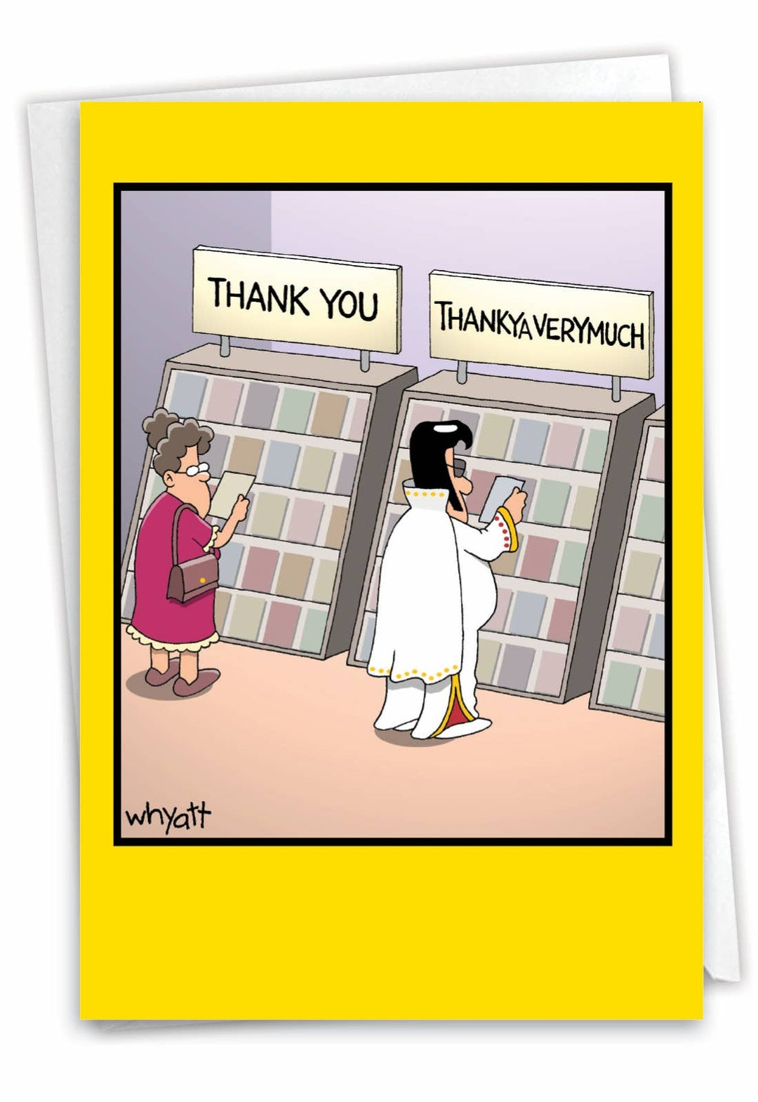 A thank you card with the phrase "Thank You, Thank Ya Very Much" on the front.