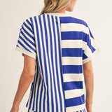 Royal Blue Striped Colorblock Top