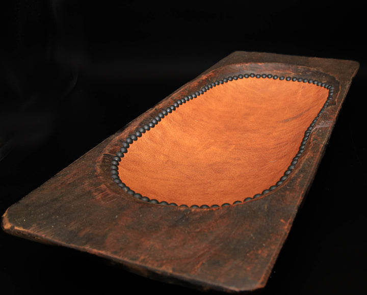 Beaded Classic Dough Bowl with Embossed Leather and Cowhide
