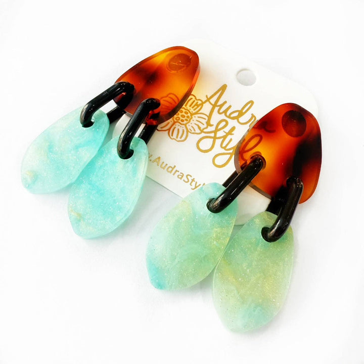 Amelia Tortoise Turquoise Sparkle Earrings