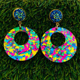 Deep Blue Circle Acrylic Dangle Earrings