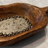 Beaded Wooden Scoop with Embossed Leather and Cowhide