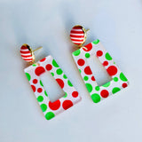 Polka Dot Acrylic Christmas Dangle Earrings - Red/Green
