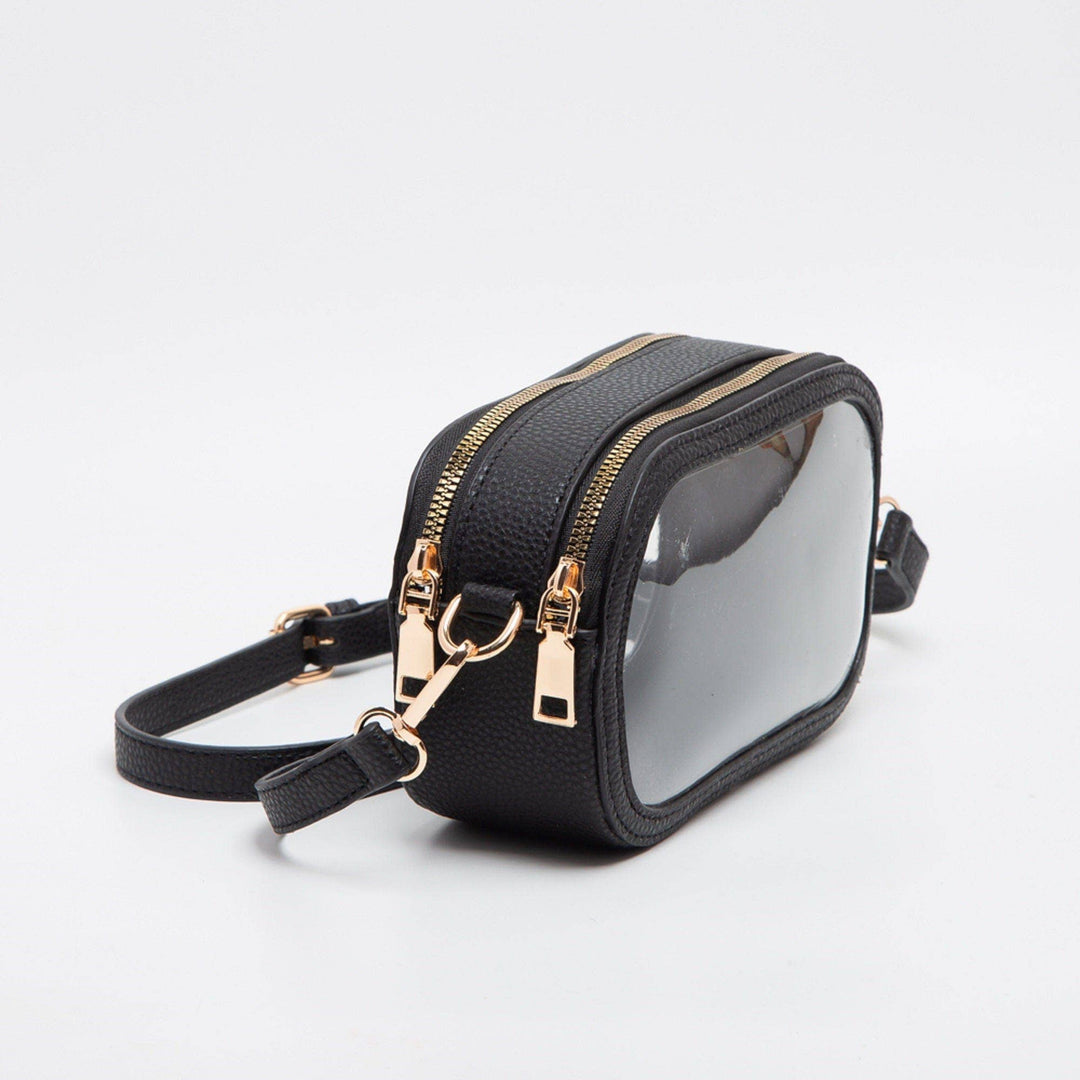Black Double Zipper Oval Clear Bag