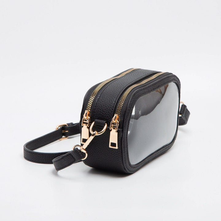 Black Double Zipper Oval Clear Bag
