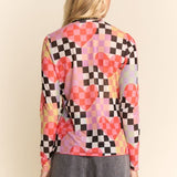 Checkered Heart Mesh Top