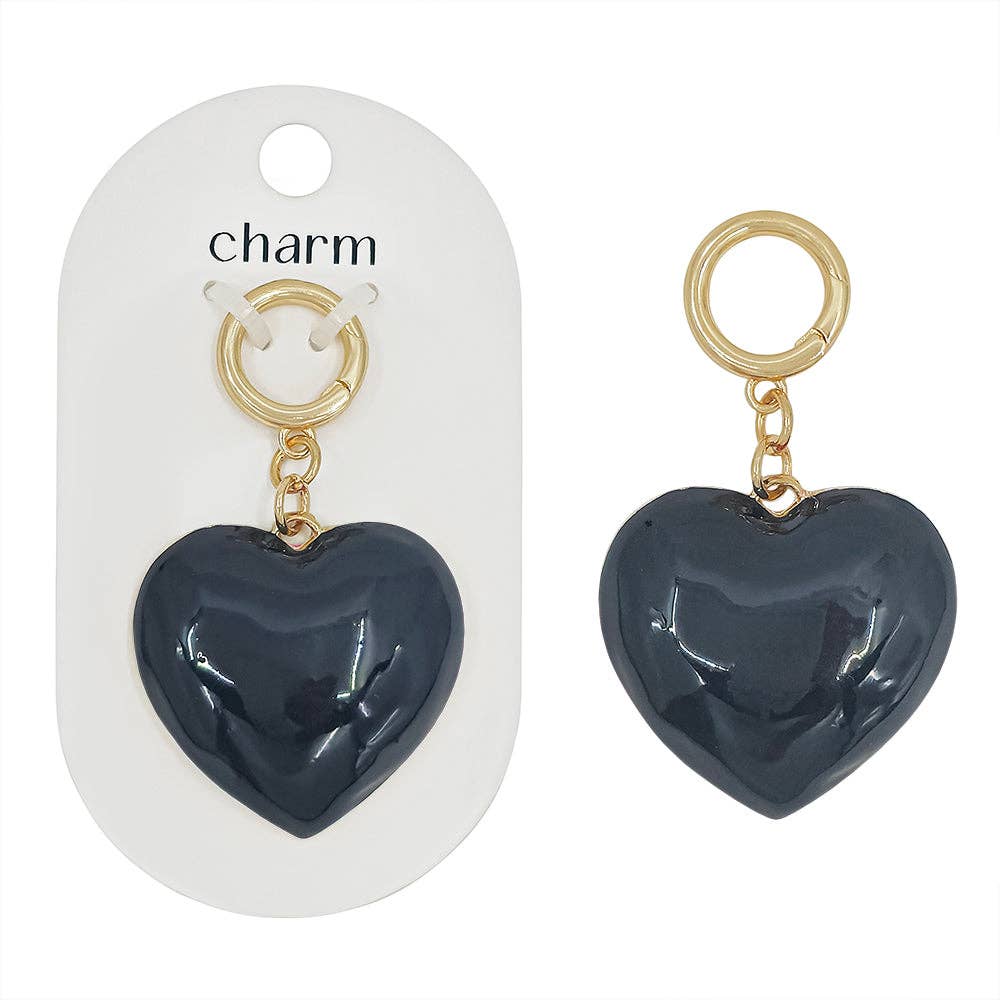 Black 1.5-inch heart charm for scarf necklaces with a sleek color-coated finish.
