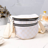 Beige Checkered Double Zip Bum Bag