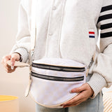 Beige Checkered Double Zip Bum Bag