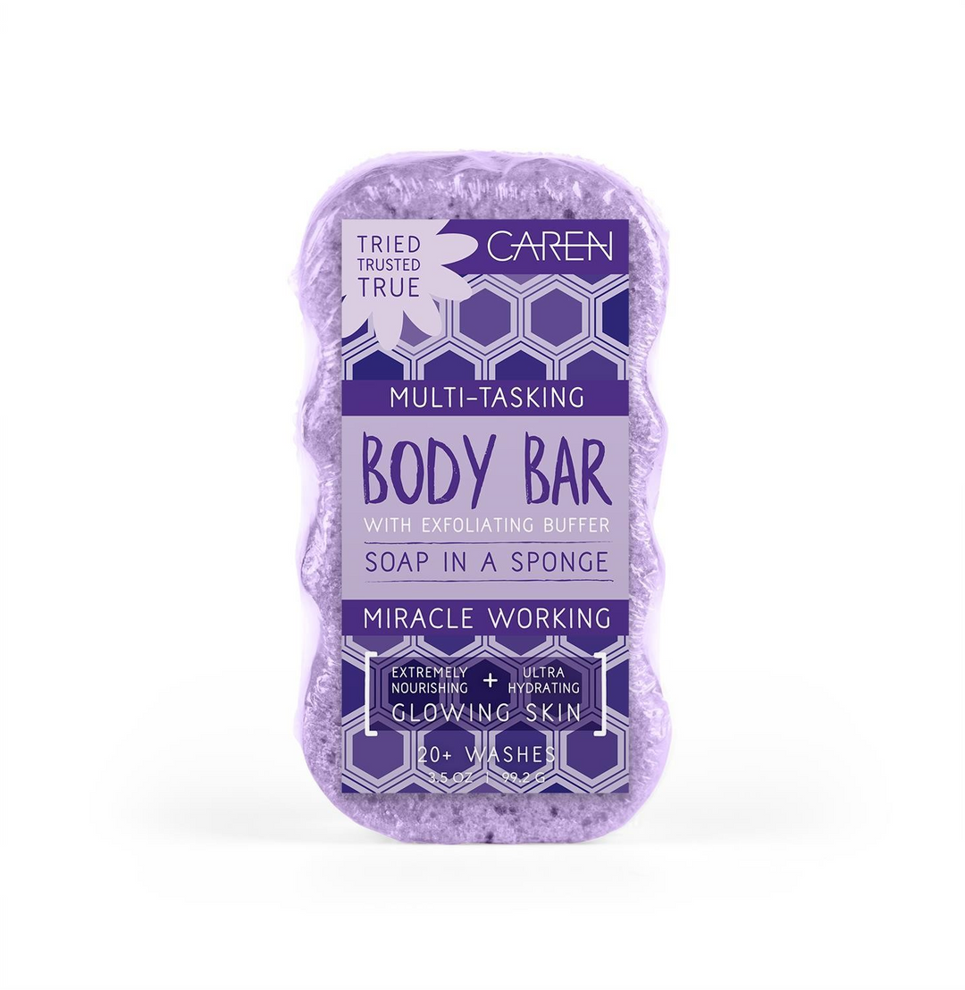 A purple, soap-infused sponge.