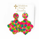 Pink, Turquoise & Green Confetti Dangle Earrings