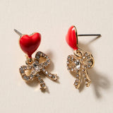 Red Heart & Bow Rhinestone Earrings