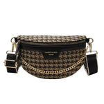 Houndstooth Patterned fanny pack with gold chain detail 