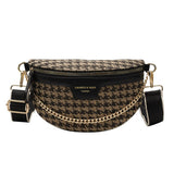 Houndstooth Patterned fanny pack with gold chain detail 