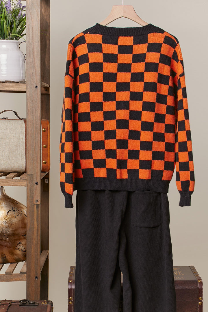 Orange & Black Checkered Reaper Patch Cardigan