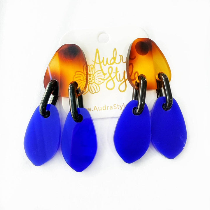 Amelia Tortoise Cobalt Blue Earrings