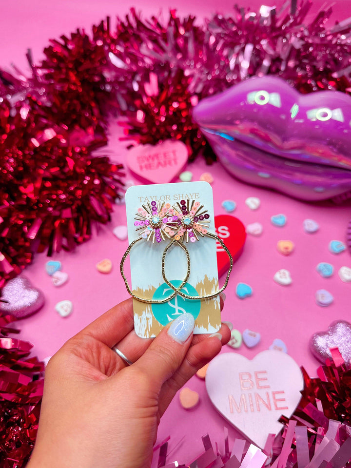 Pink Mix Sequin Sunburst Hoop Earrings