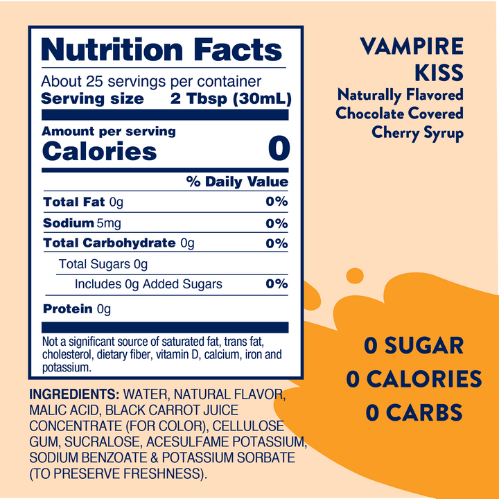 Skinny Mixes Vampire Kiss syrup nutrition facts.