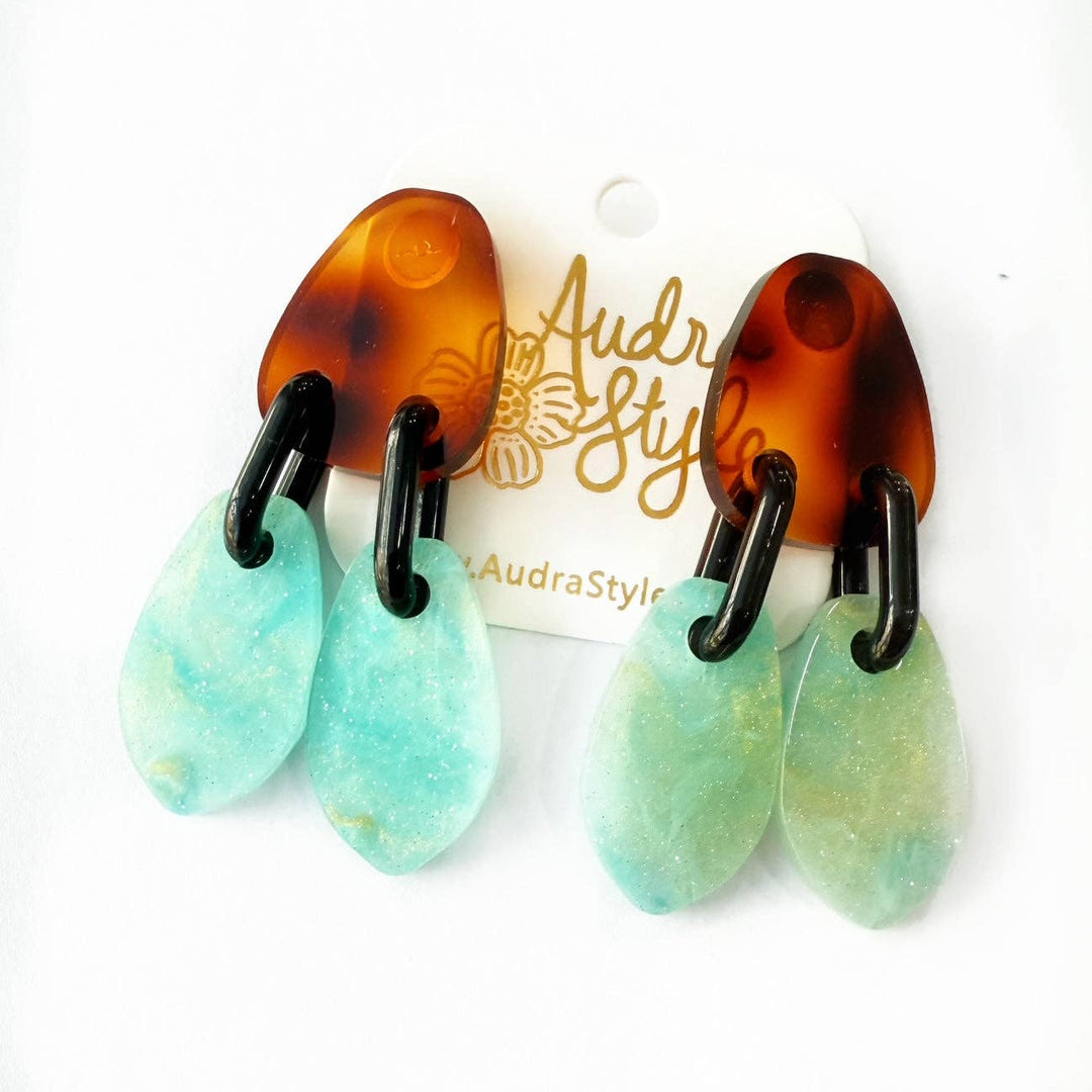 Amelia Tortoise Turquoise Sparkle Earrings