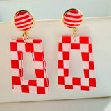 Checkered & Striped Earrings- Red/White
