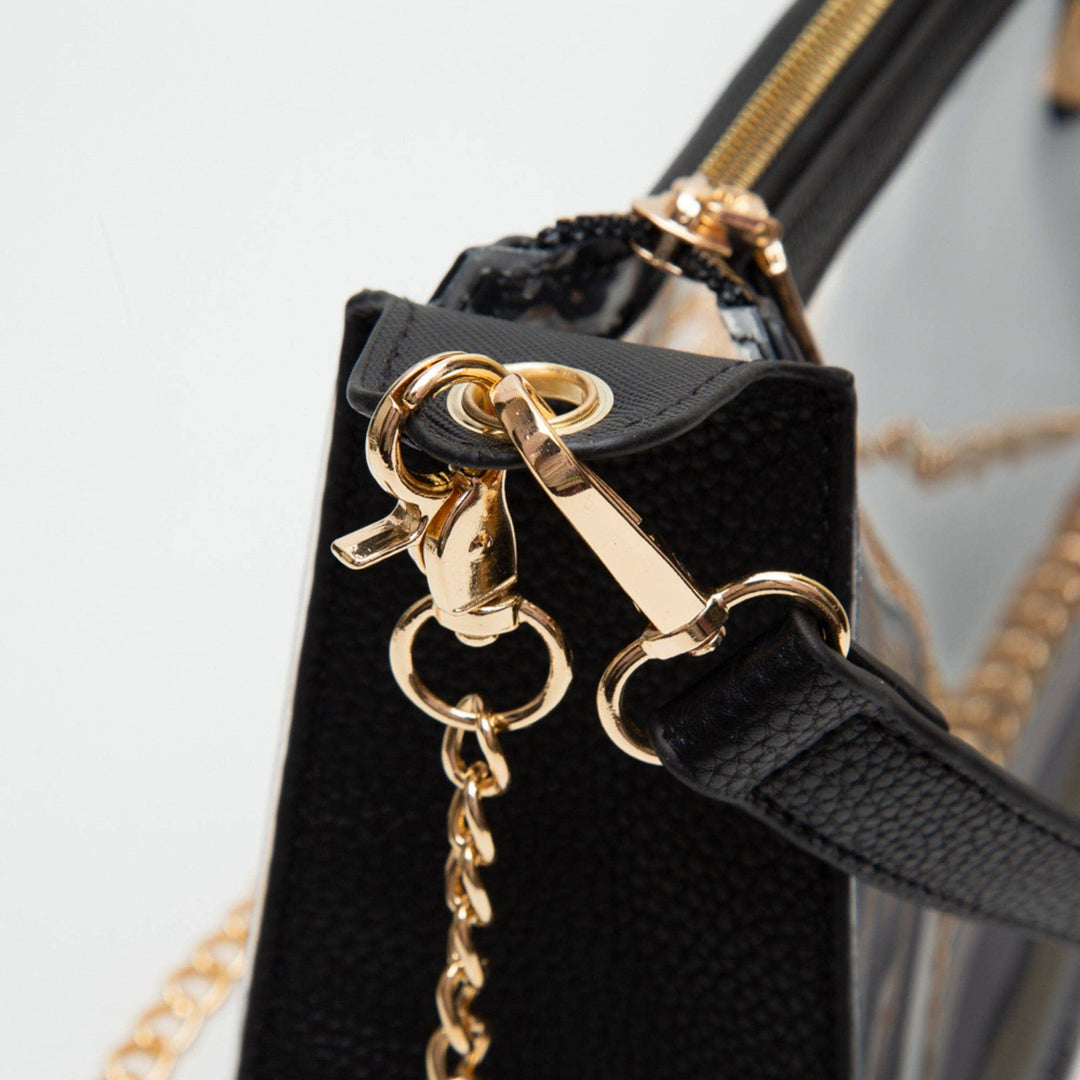 Black Clear Satchel Bag With Chain Strap